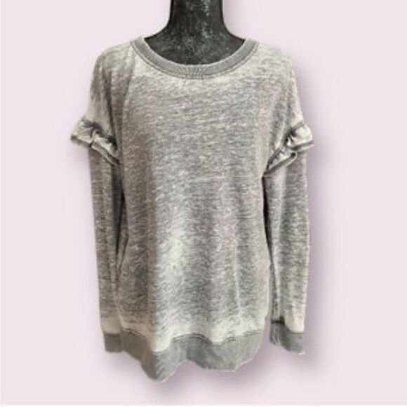 Jane & Delancey Green/Gray Ruffle Sleeve Pullover Sweatshirt size L - Picture 1 of 5